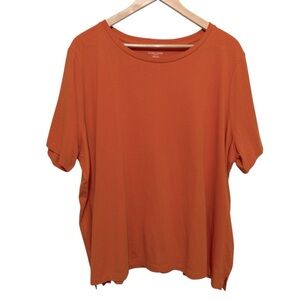 Eileen Fisher Orange Organic Cotton‎ Crew Neck Short Sleeve Tee Shirt Sz 3X